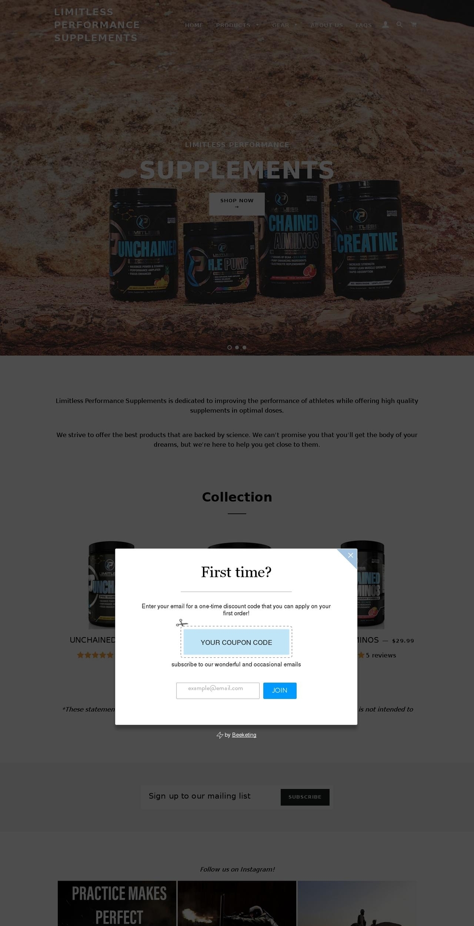 limitless-supplements.com — Shopify storefront screenshot