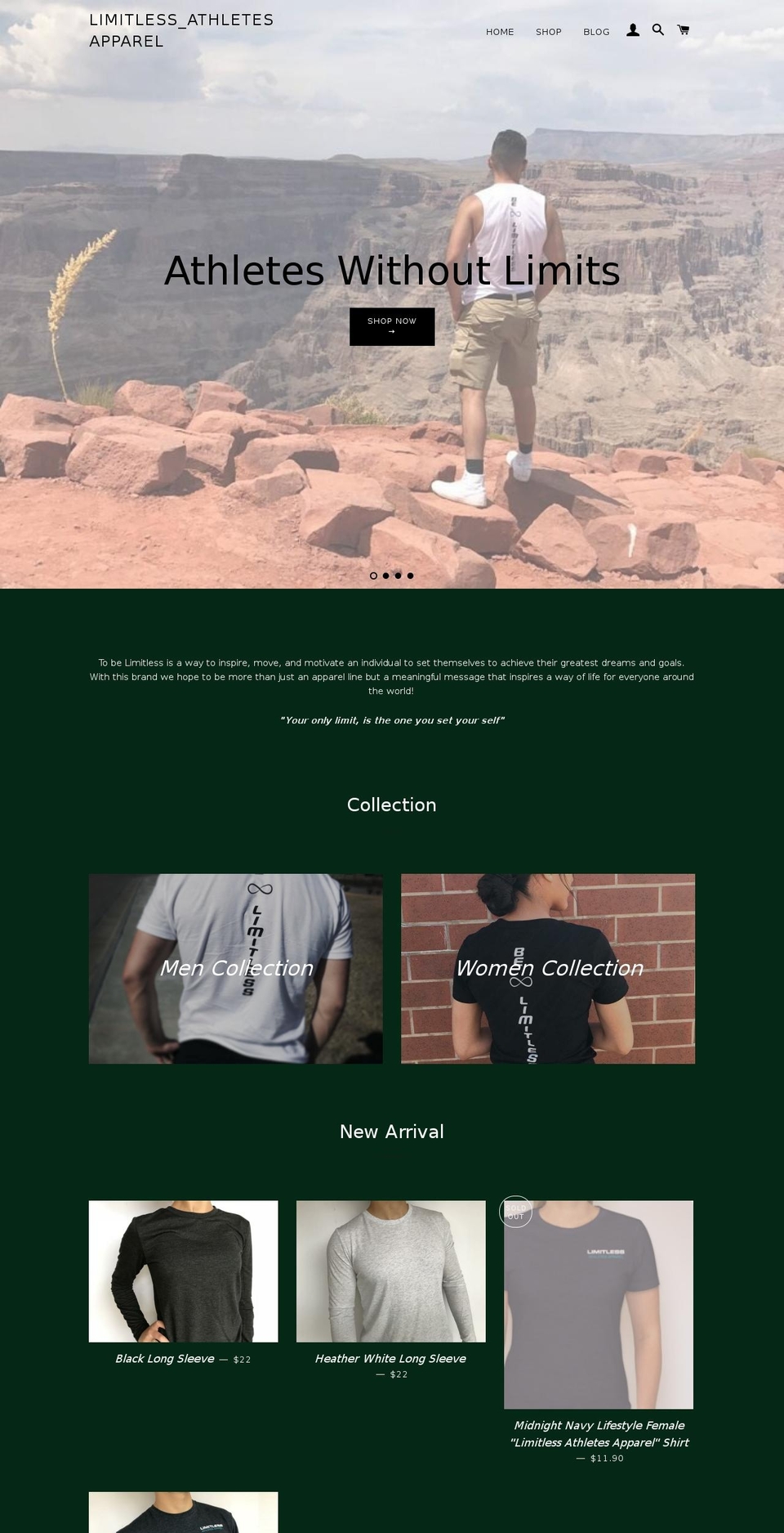 limitlessathleteapparel.com — Shopify storefront screenshot