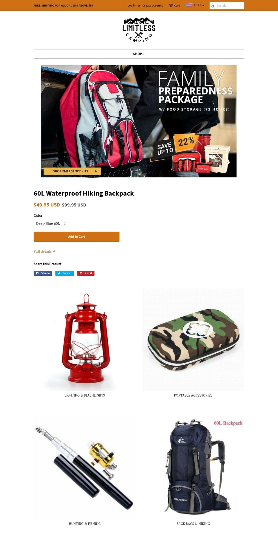 limitlesscamping.com — Shopify storefront screenshot