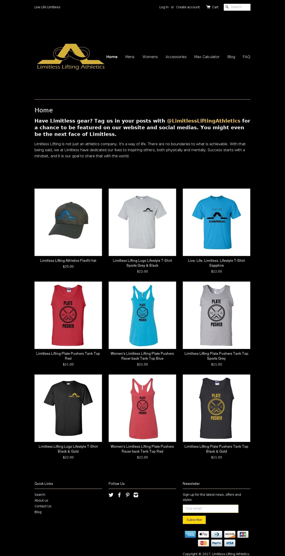 limitlessliftingathletics.com shopify website screenshot