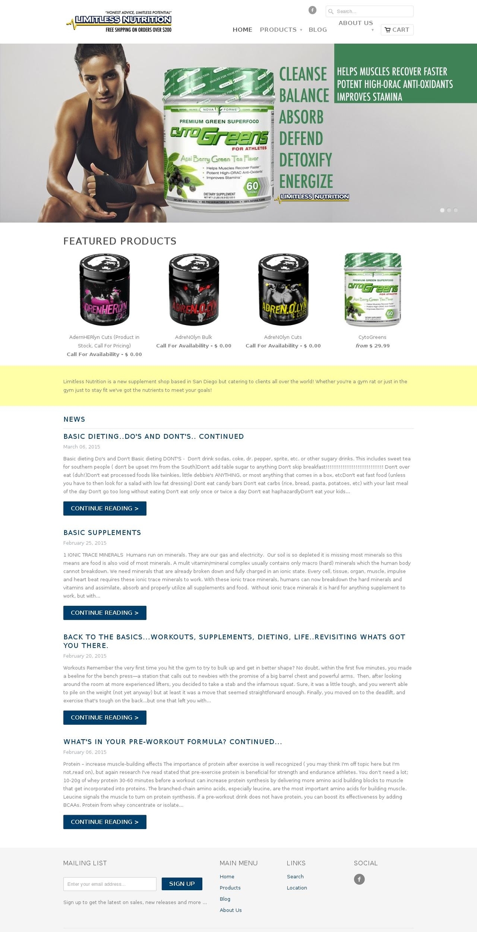 limitlessnutrition.com shopify website screenshot