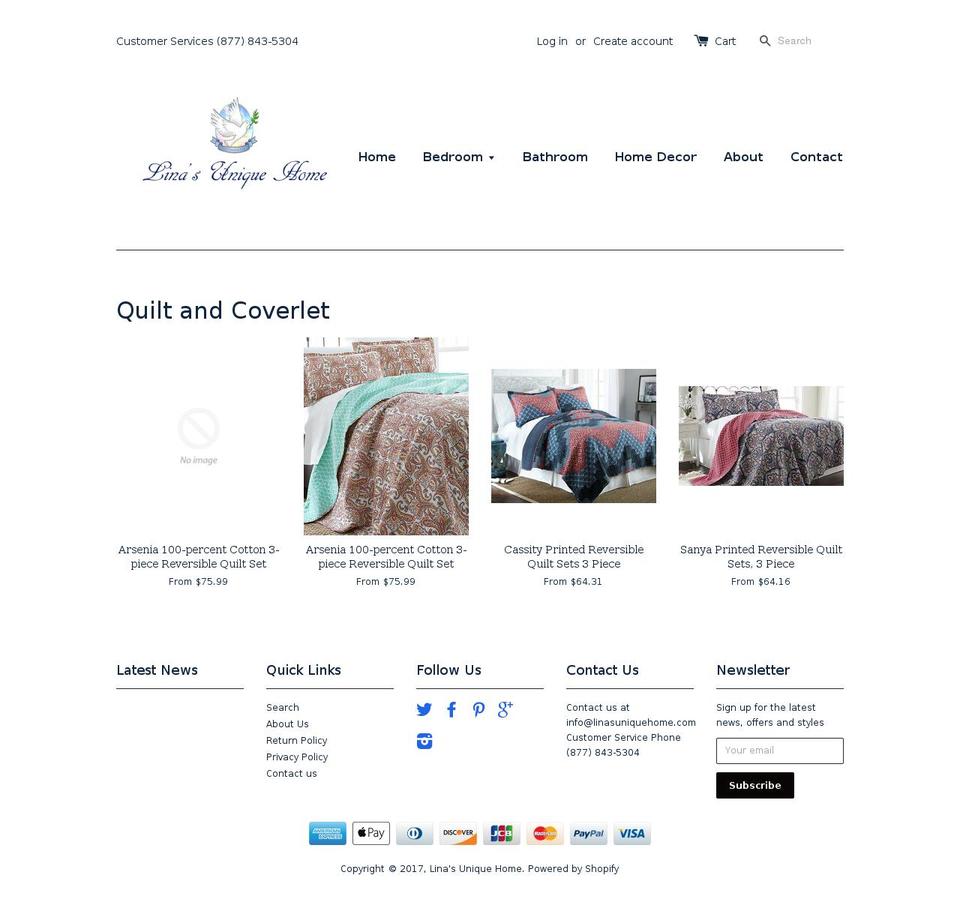 linasuniquehome.com shopify website screenshot