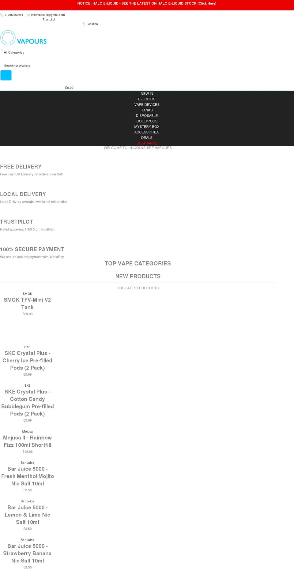 lincolnshirevapours.co.uk shopify website screenshot