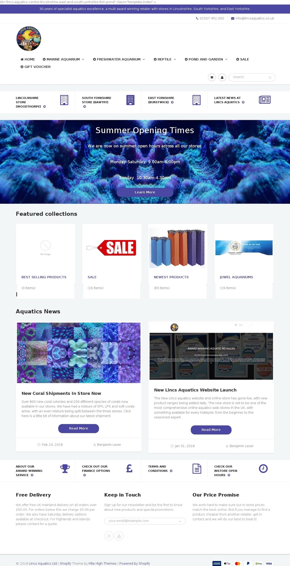 lincsaquatics.com — Shopify storefront screenshot