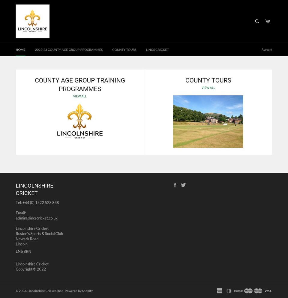 lincscricket.myshopify.com shopify website screenshot
