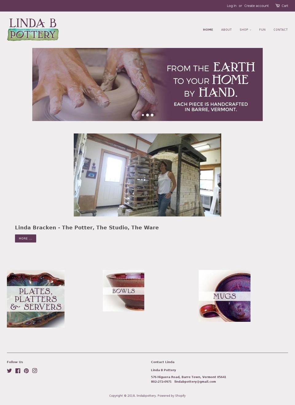 lindabpottery.com — Shopify storefront screenshot