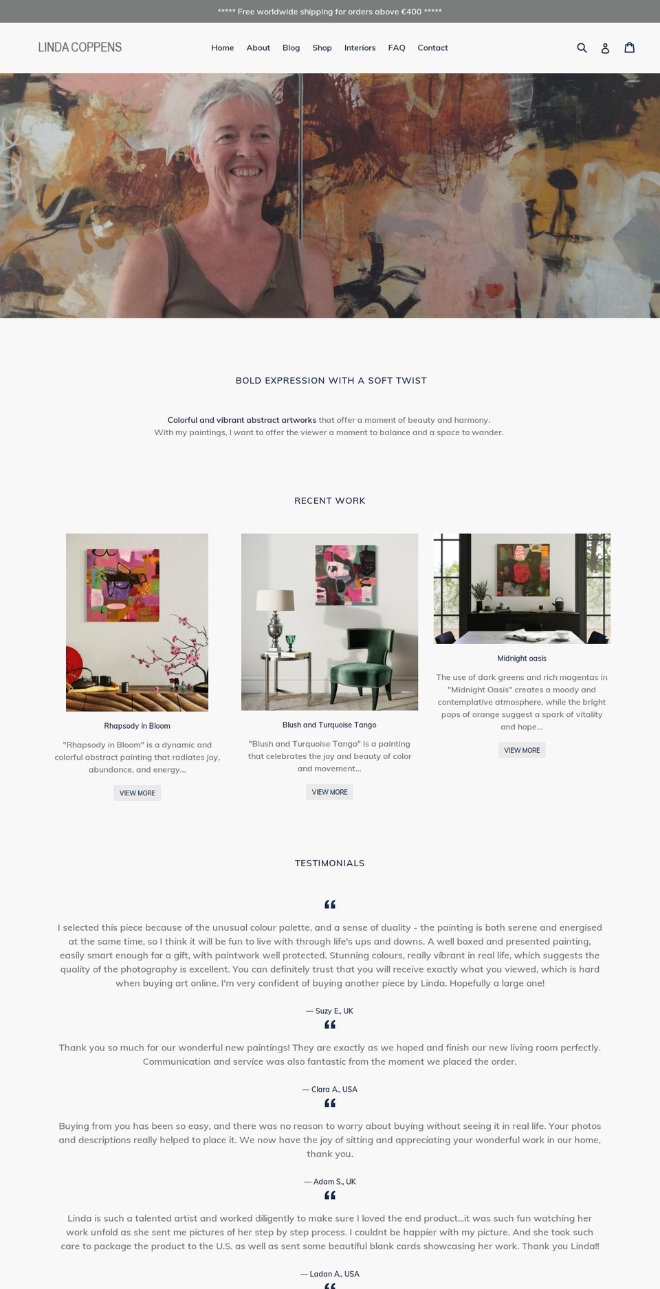 lindacoppensart.com — Shopify storefront screenshot