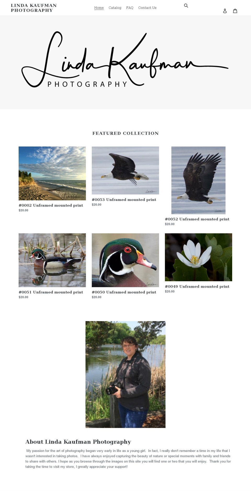 lindakaufmanphotography.com shopify website screenshot