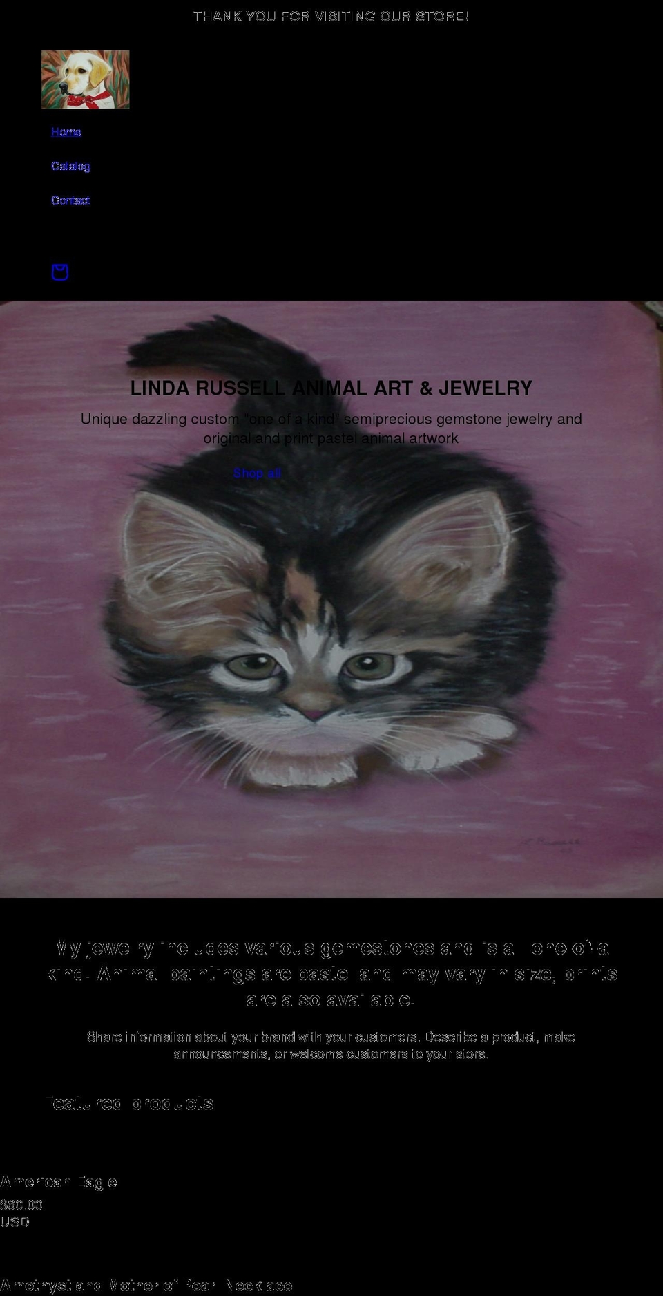 lindarussellanimalart.com shopify website screenshot