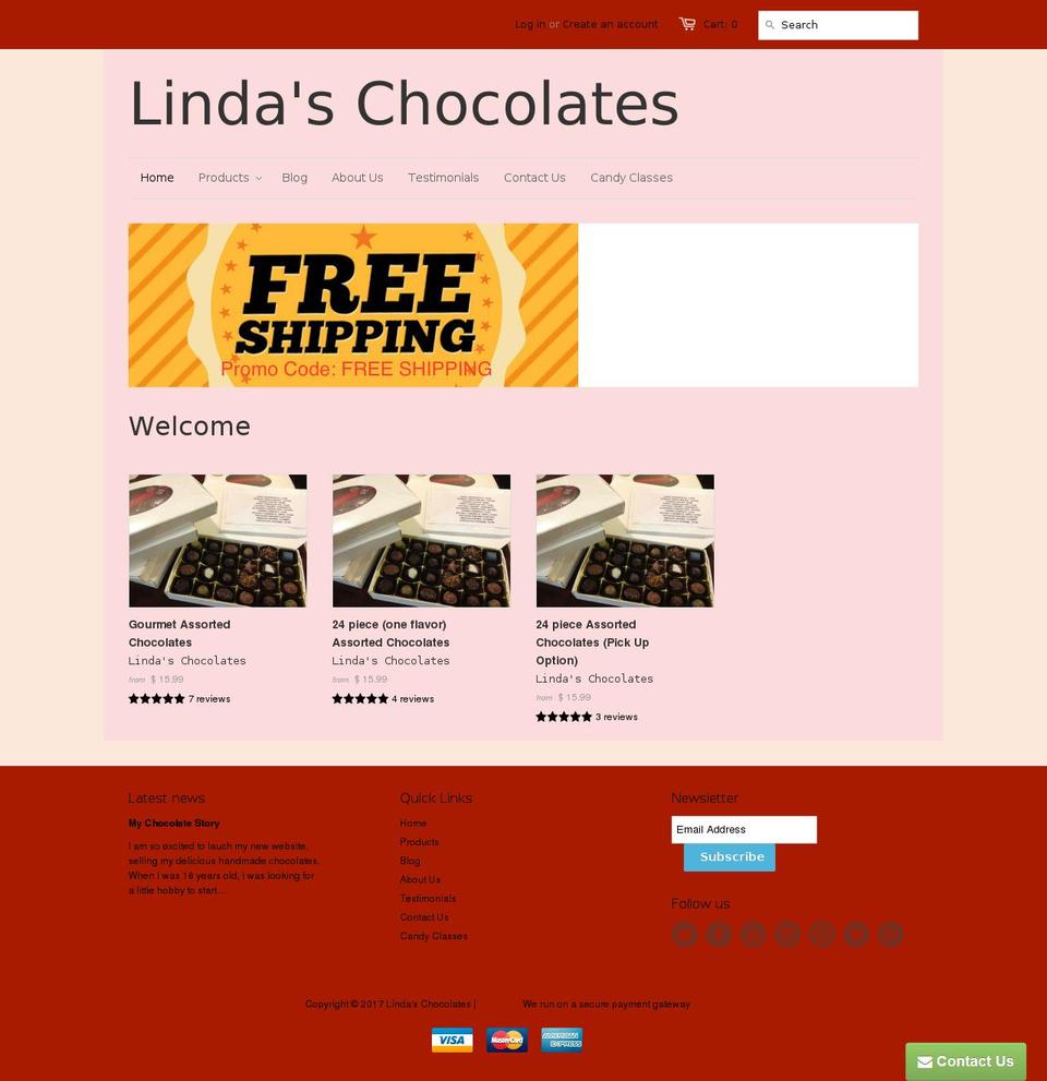 lindaschocolate.com shopify website screenshot