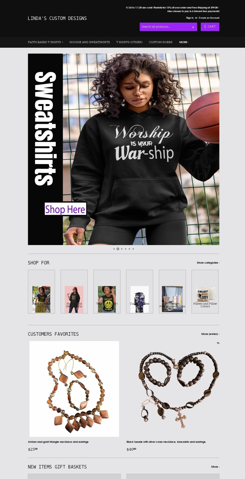 lindascustomdesigns.com shopify website screenshot