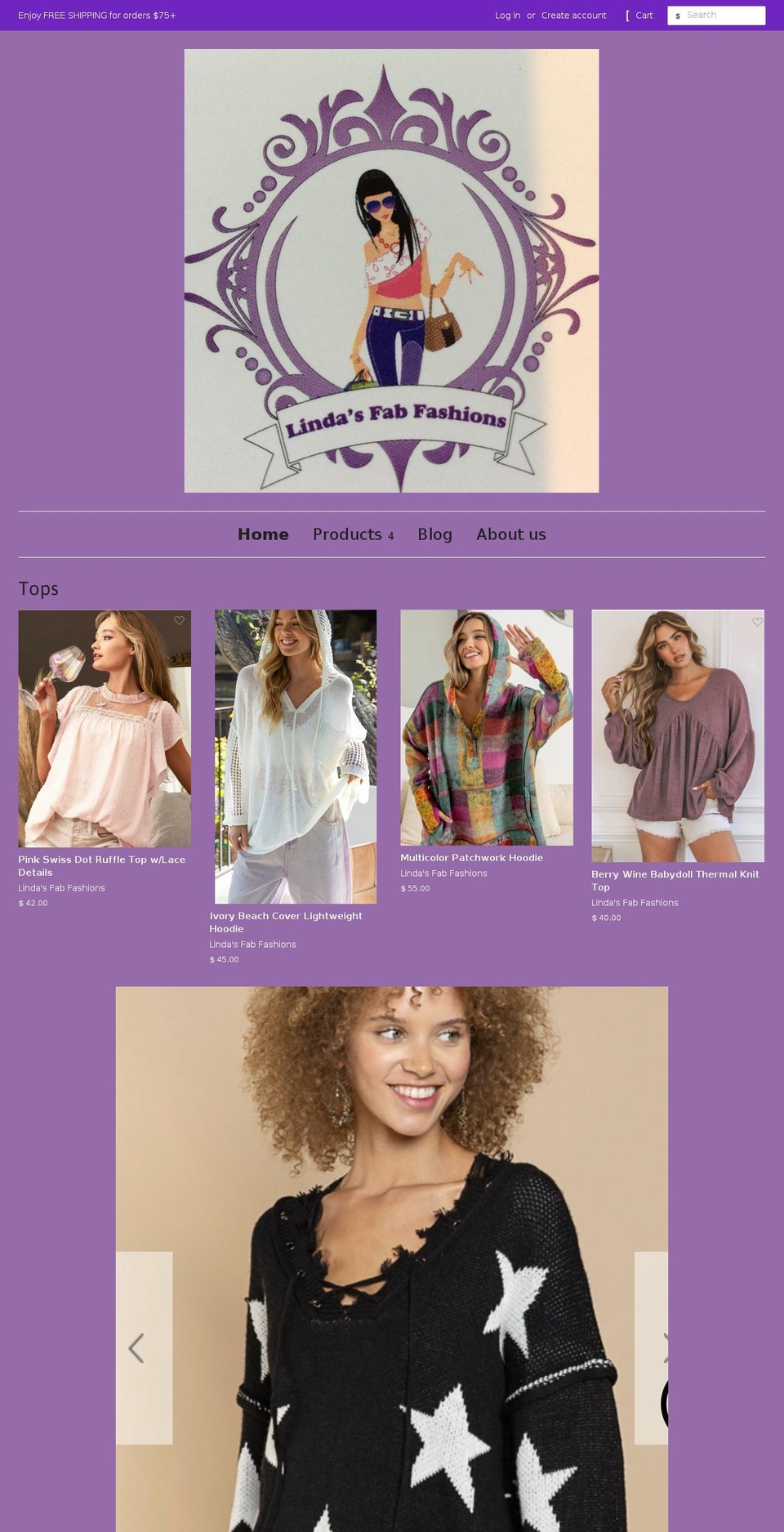 lindasfabfashions.net shopify website screenshot