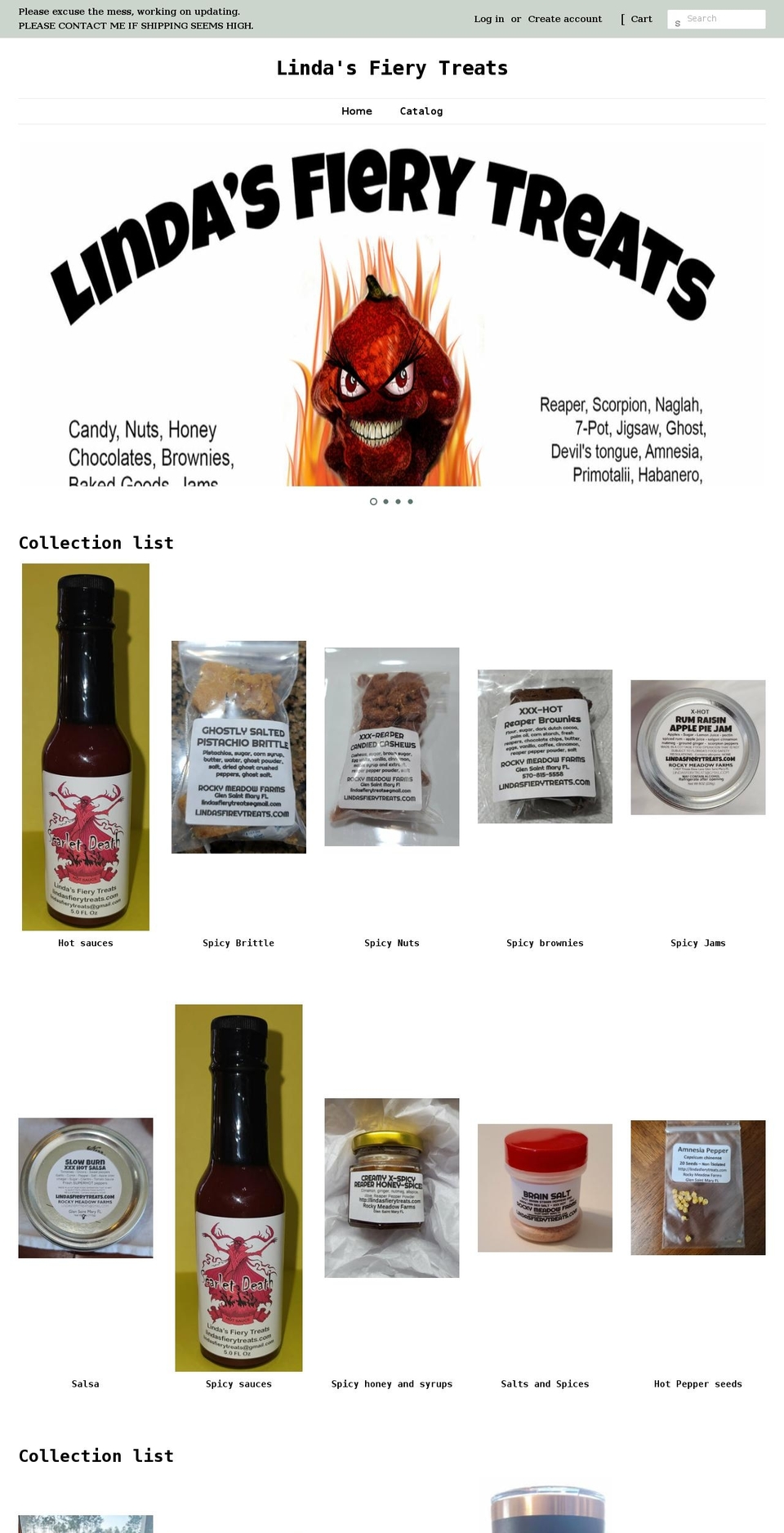 lindasfierytreats.com shopify website screenshot
