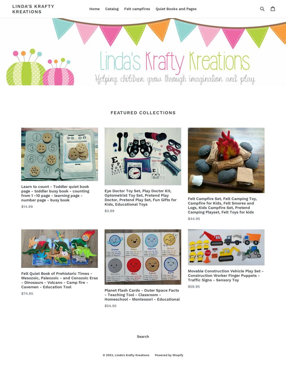 lindaskraftykreations.com shopify website screenshot