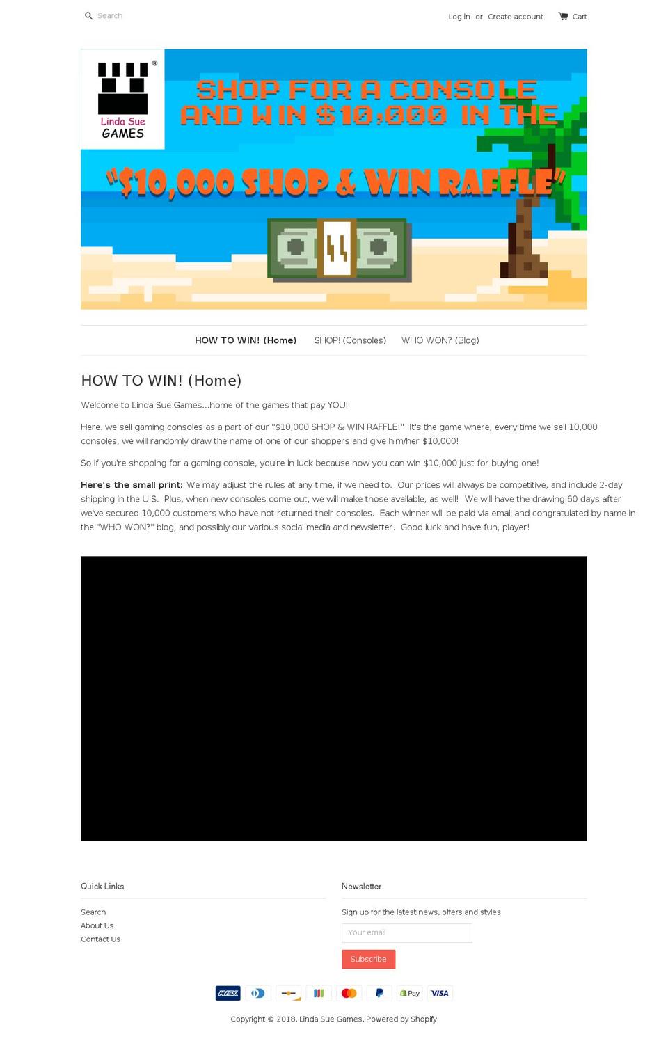 lindasuegames.com shopify website screenshot