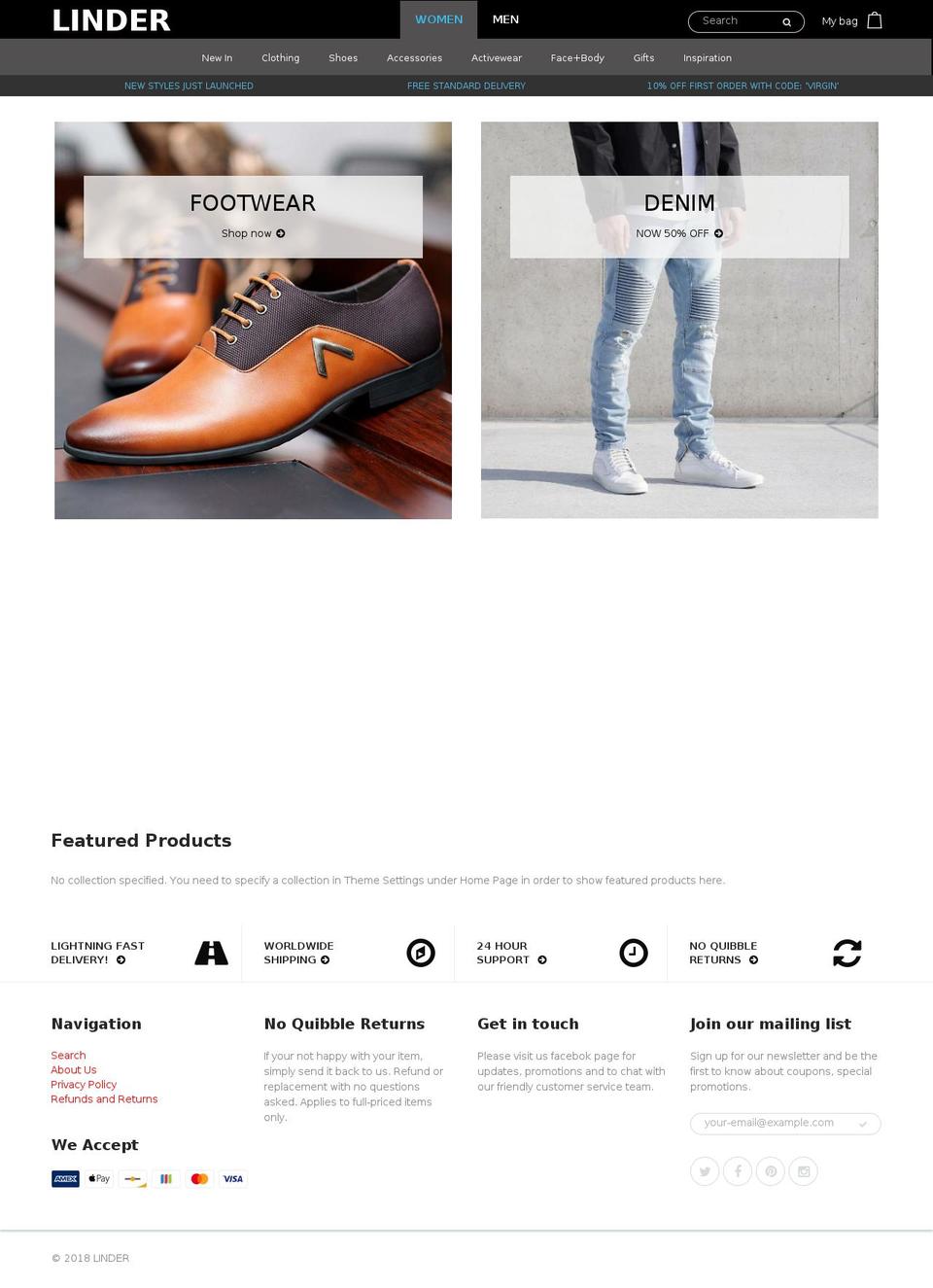 linderapparel.com shopify website screenshot