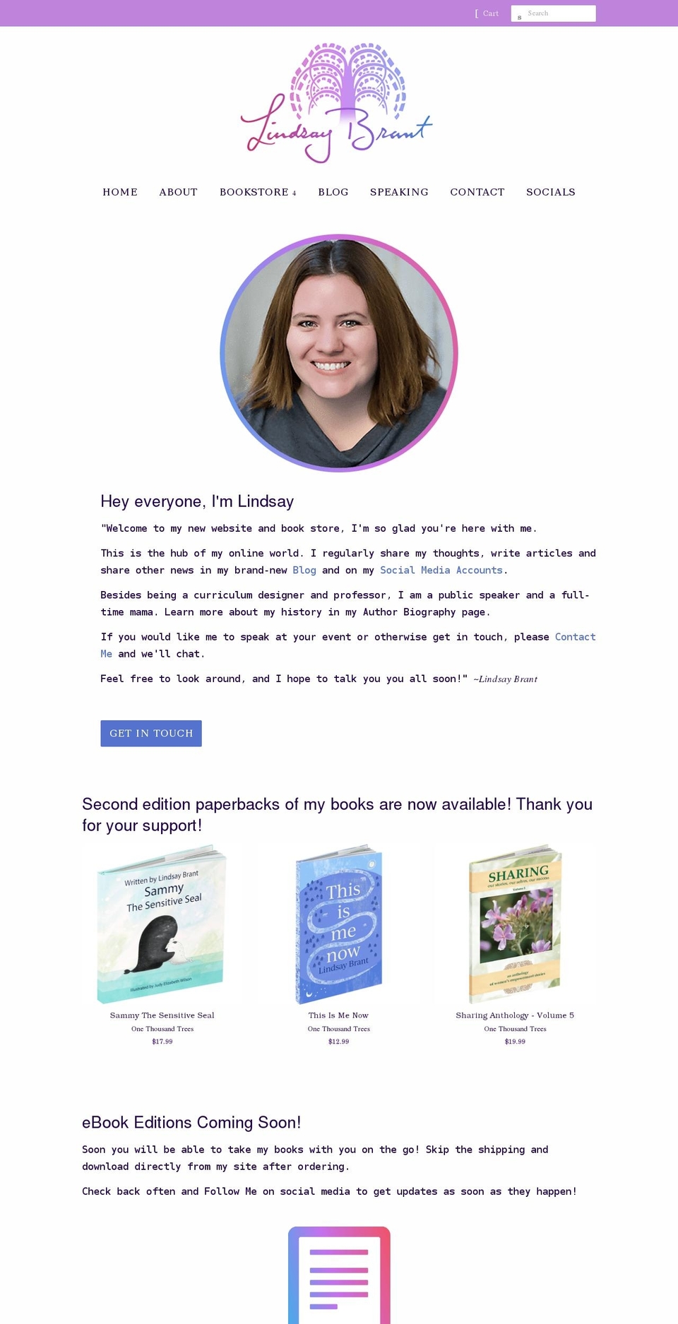 lindsaybrantauthor.com shopify website screenshot