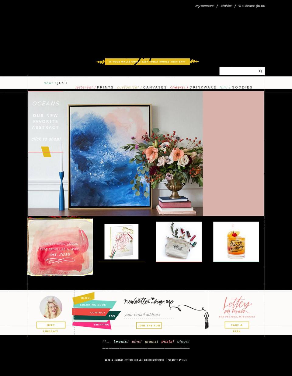 lindsayletters.com shopify website screenshot