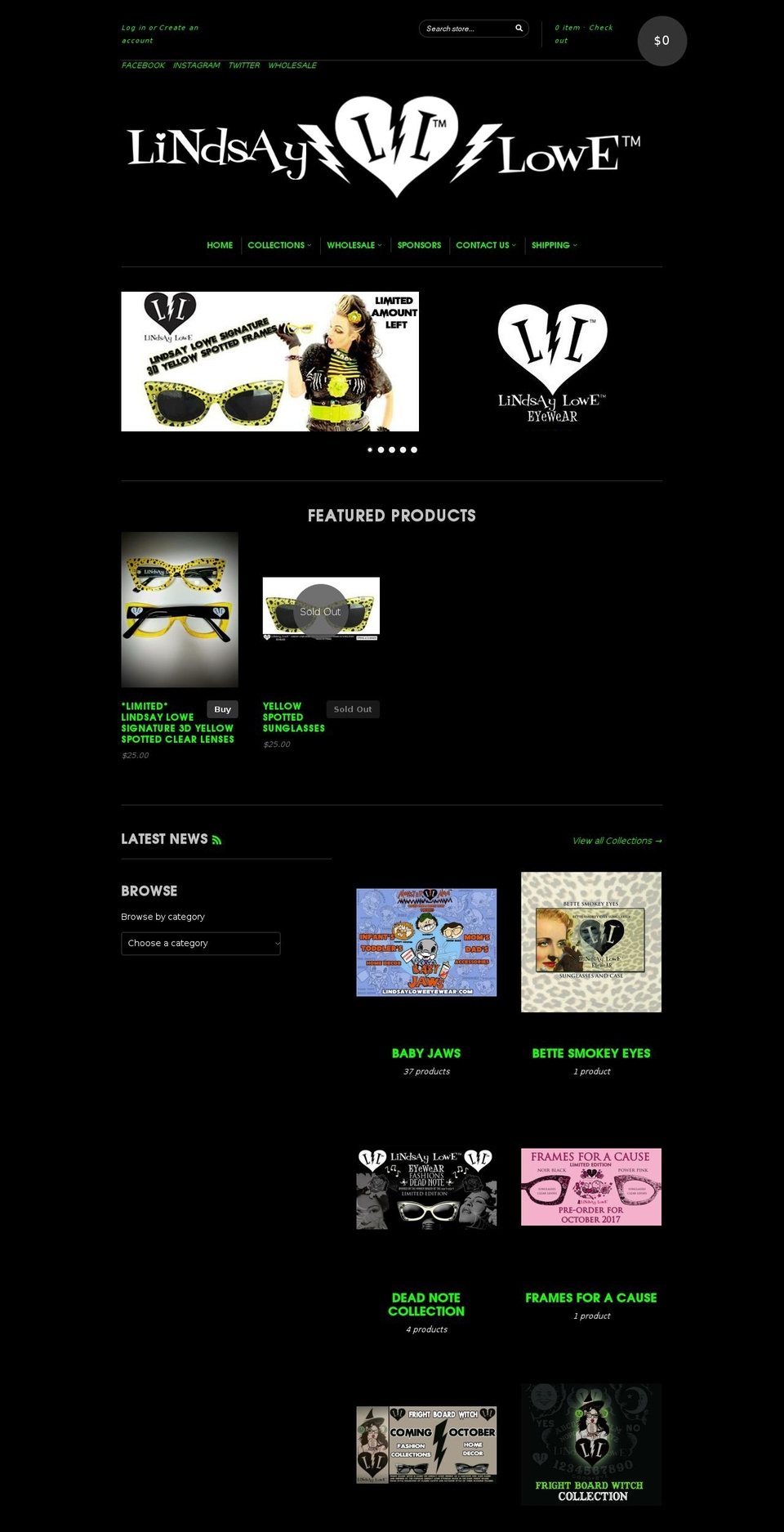 OLD WEBSITE Shopify theme site example lindsayloweeyewear.com