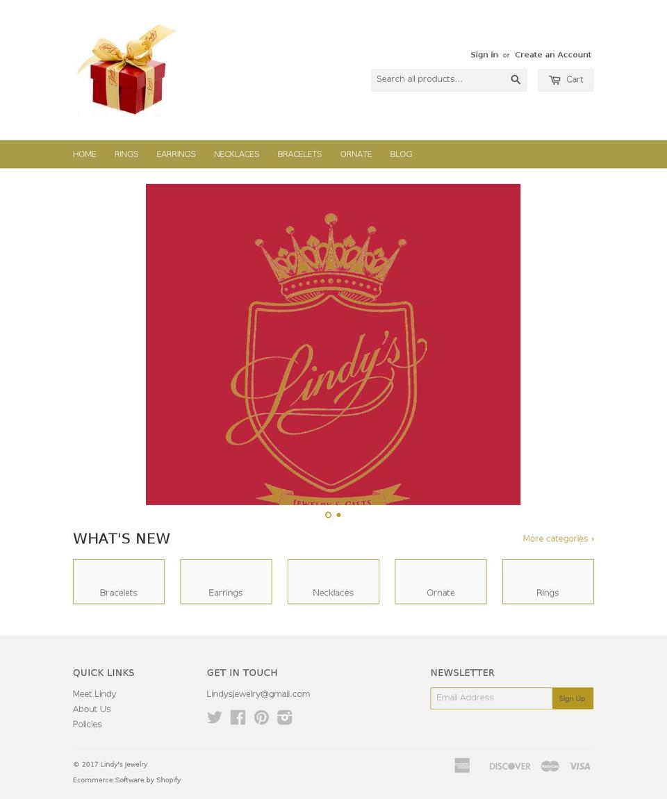 lindysjewelry.com shopify website screenshot