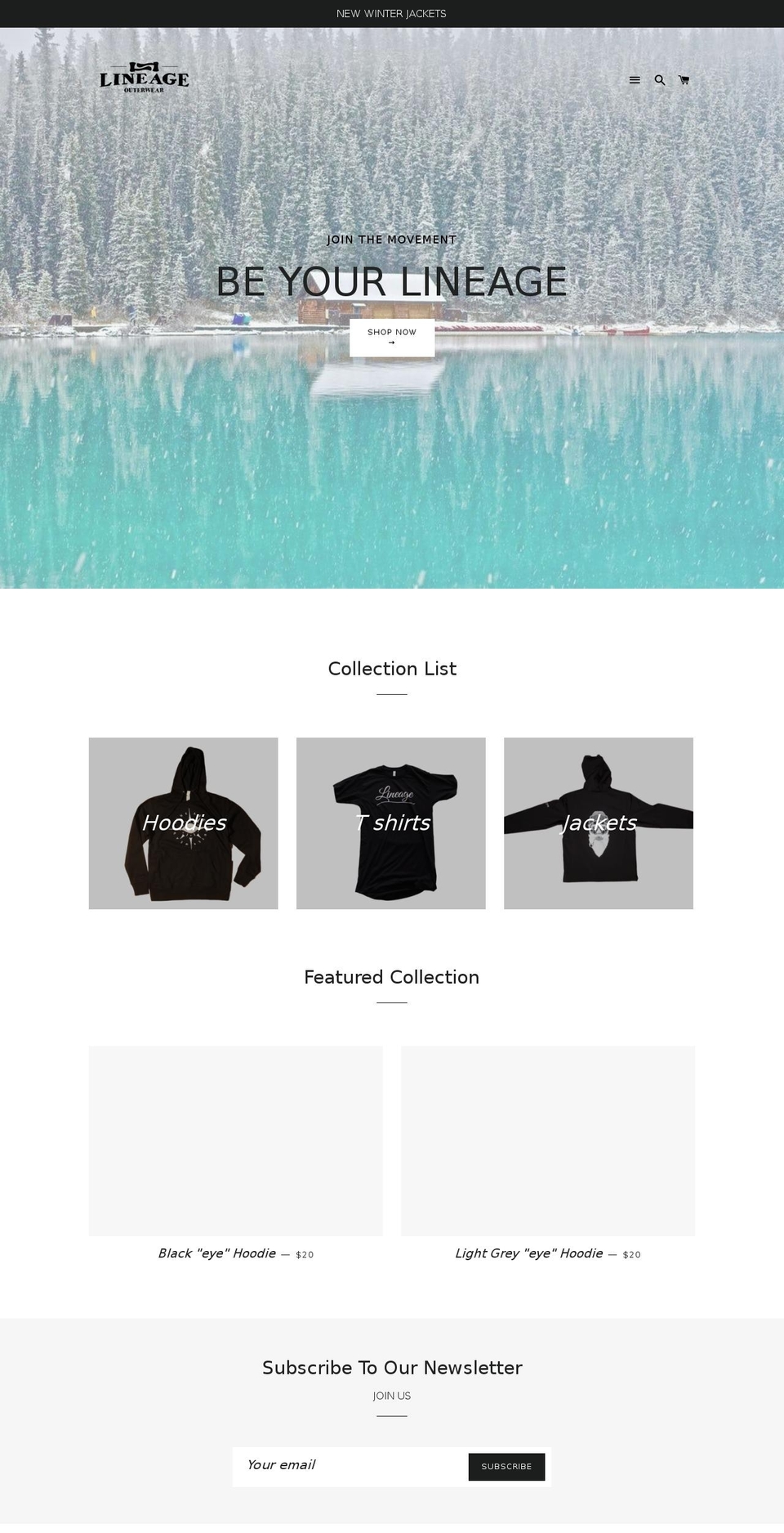 lineage-outerwear.com — Shopify storefront screenshot
