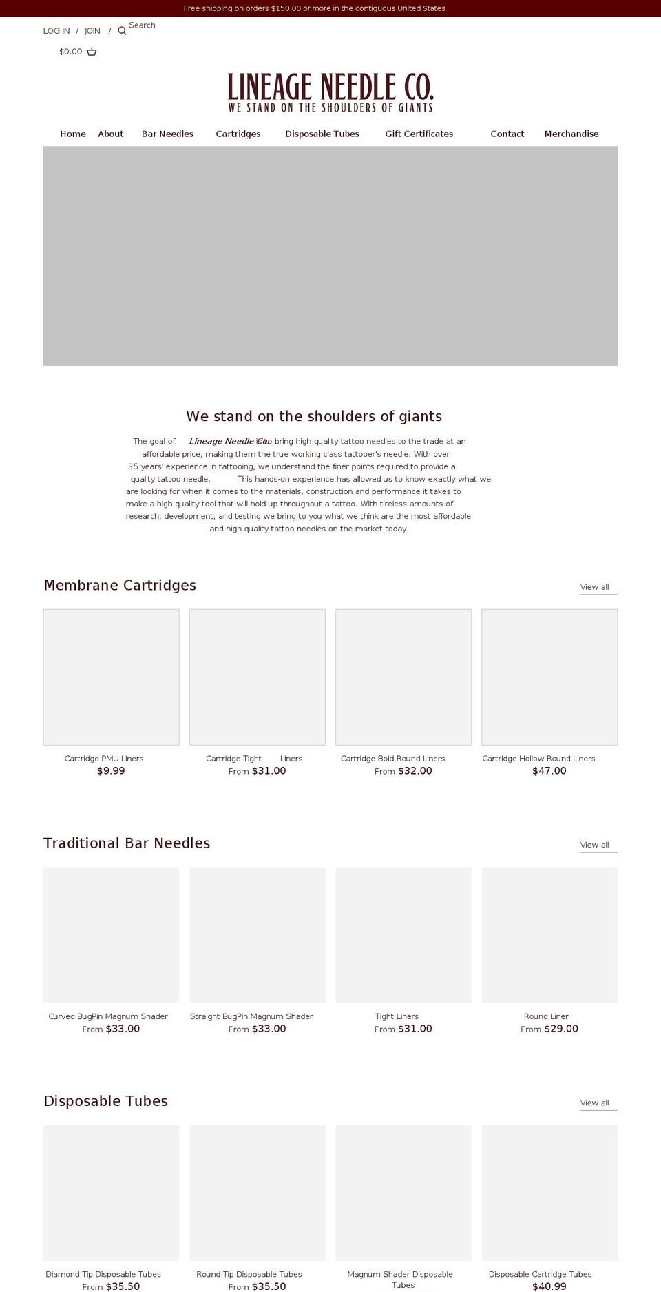 lineageneedles.com — Shopify storefront screenshot