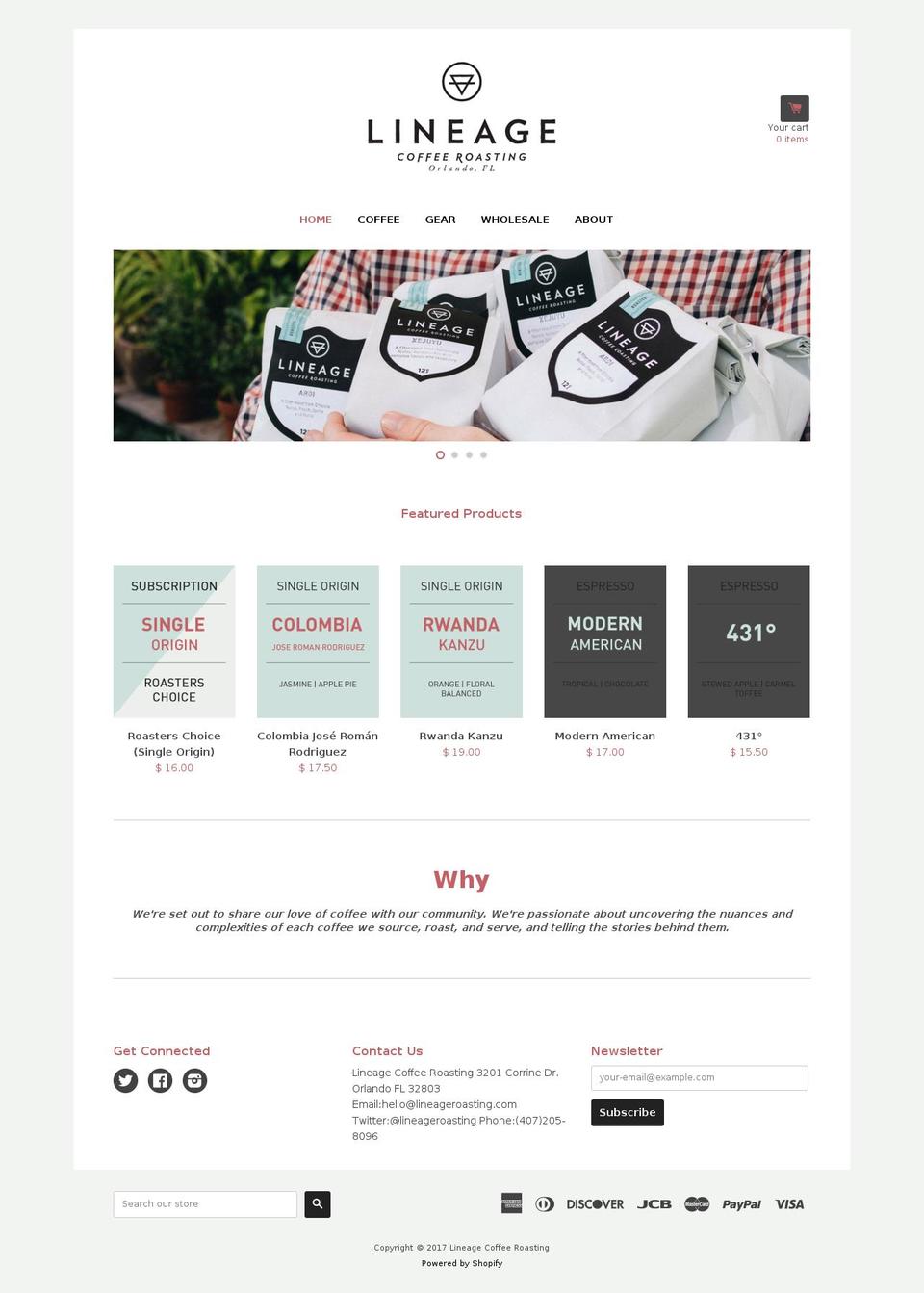 lineageroasting.com shopify website screenshot