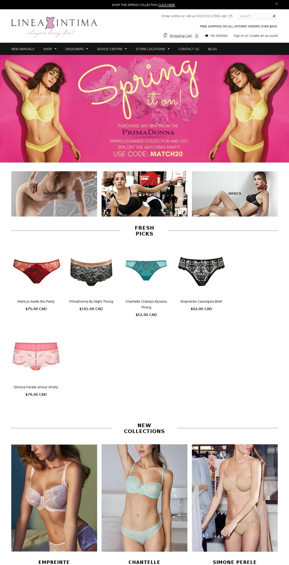 lineaintima.ca shopify website screenshot