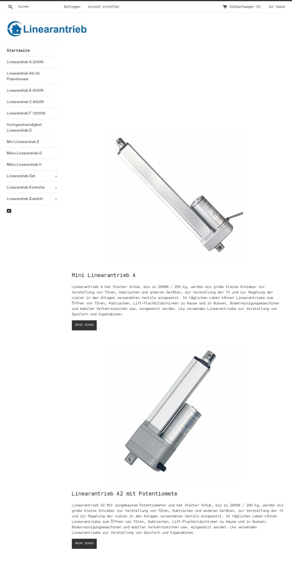 linear-antrieb.de shopify website screenshot