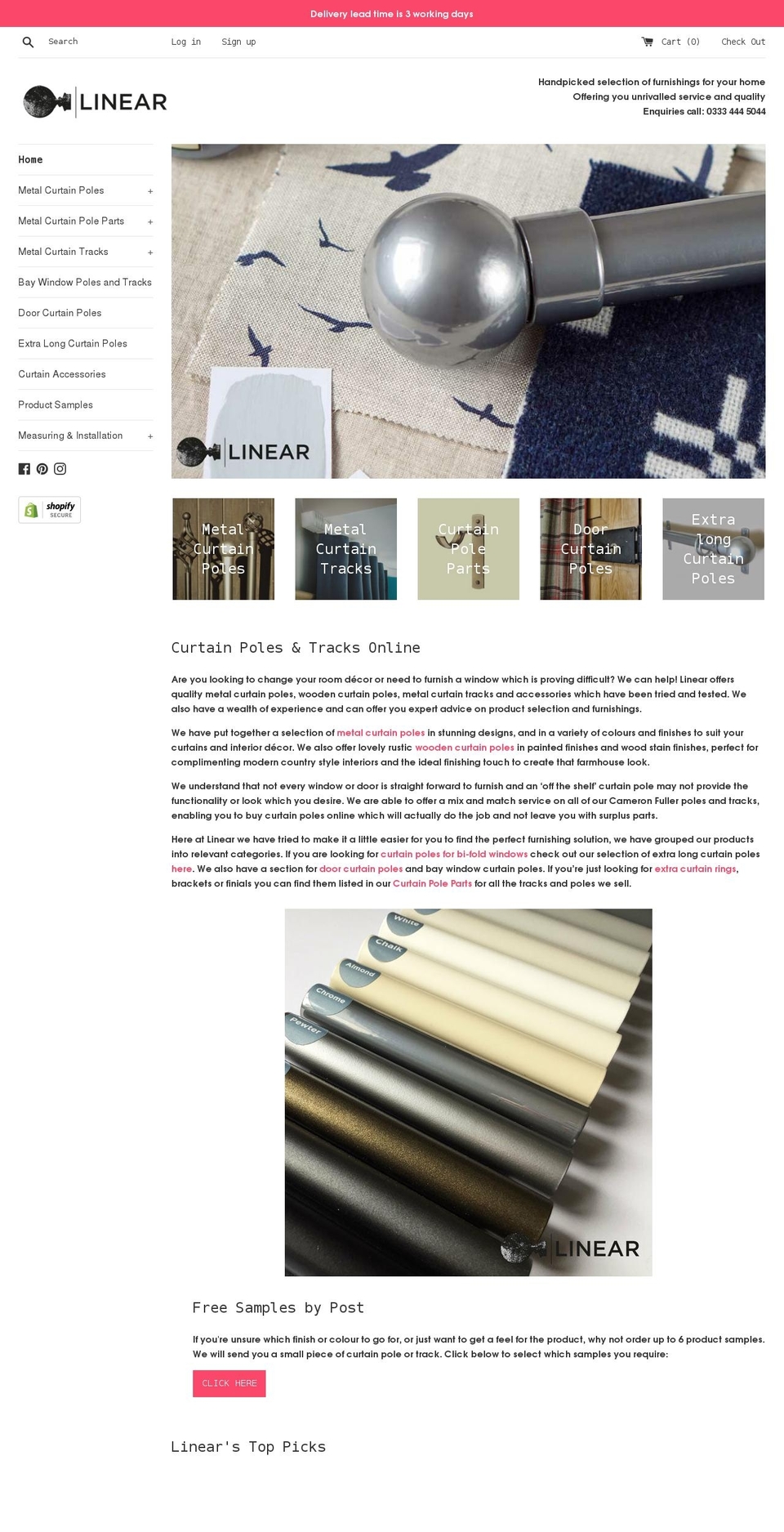 linearcurtainpoles.co.uk shopify website screenshot