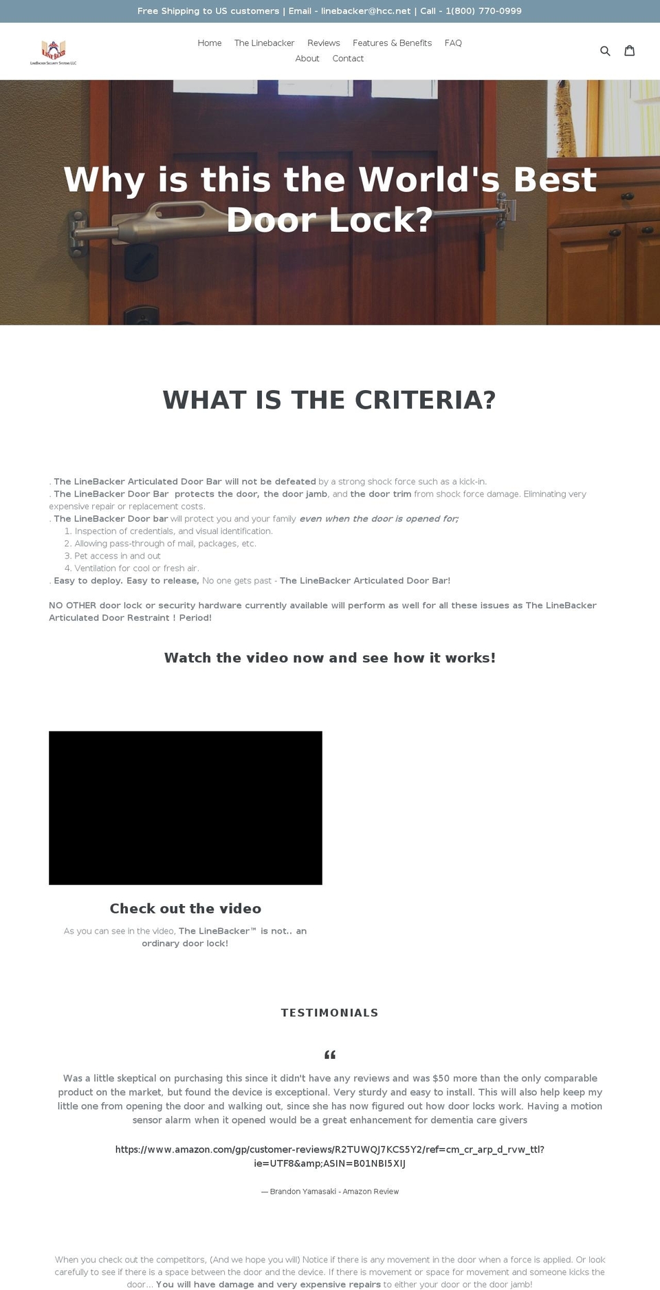 linebackersecuritysystems.com — Shopify storefront screenshot