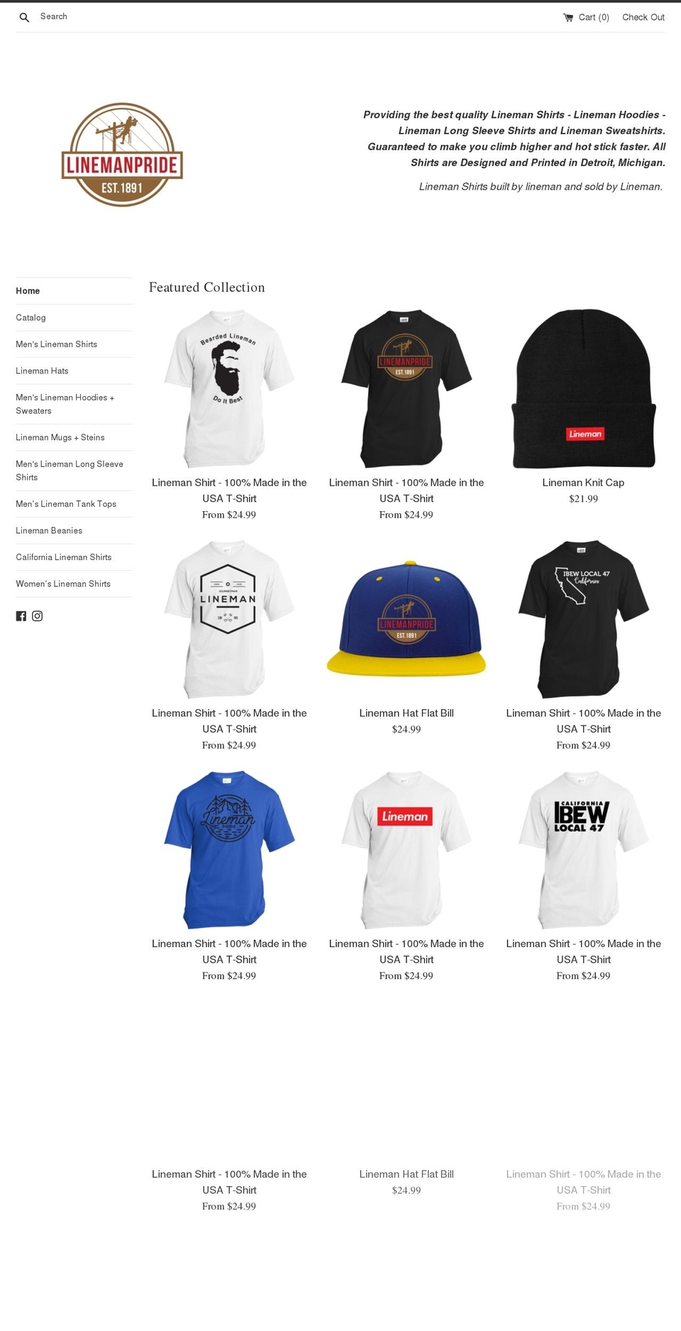 linemanshirt.com shopify website screenshot