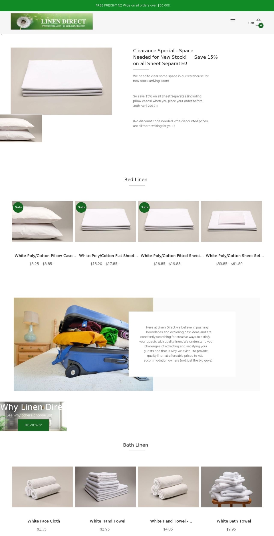 linen-direct.co.nz shopify website screenshot