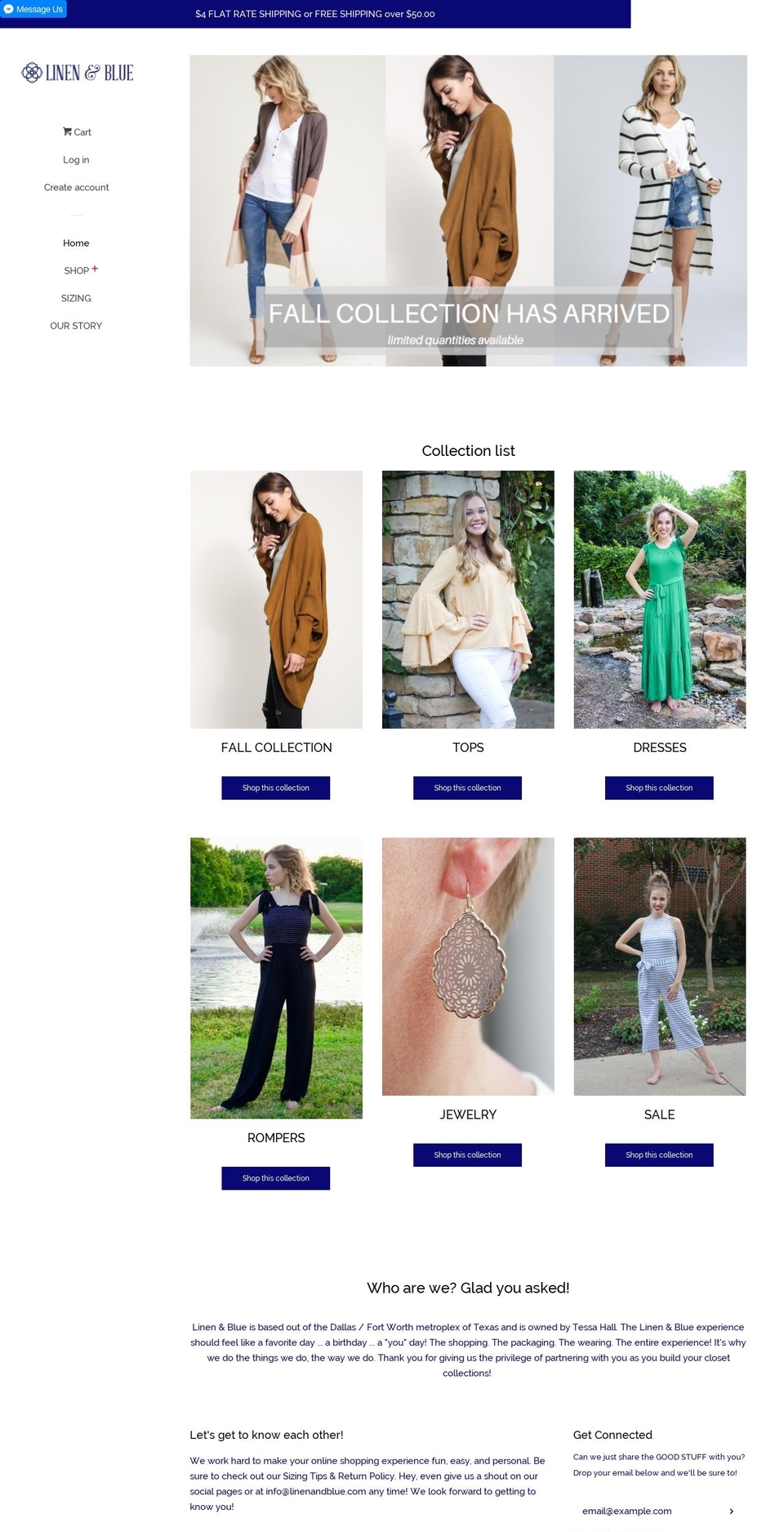 linenandblue.com — Shopify storefront screenshot