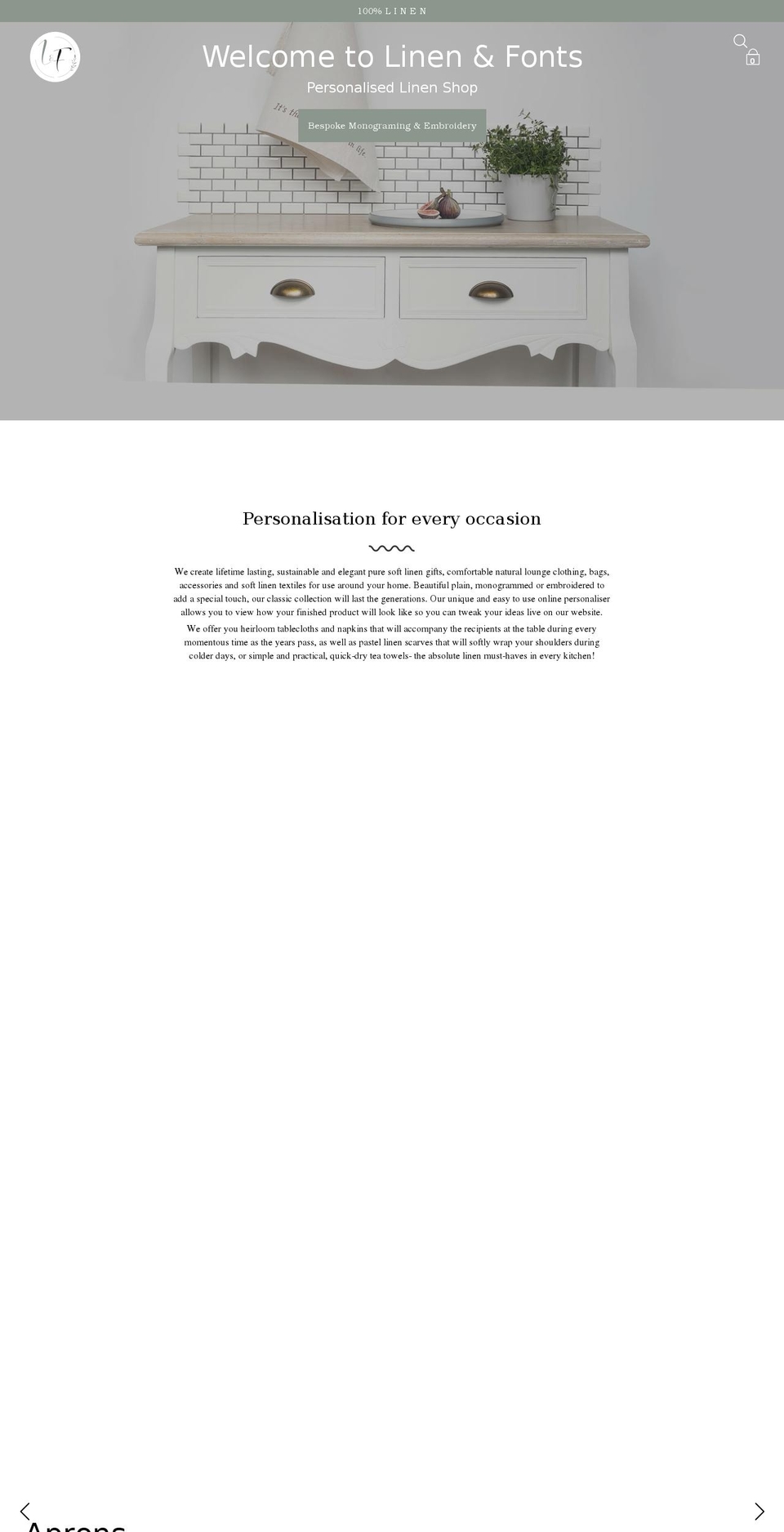 linenandfonts.co.uk shopify website screenshot