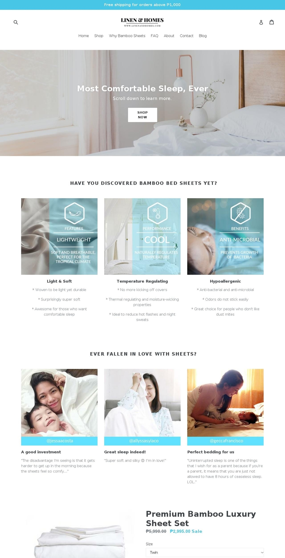 linenandhomes.com — Shopify storefront screenshot