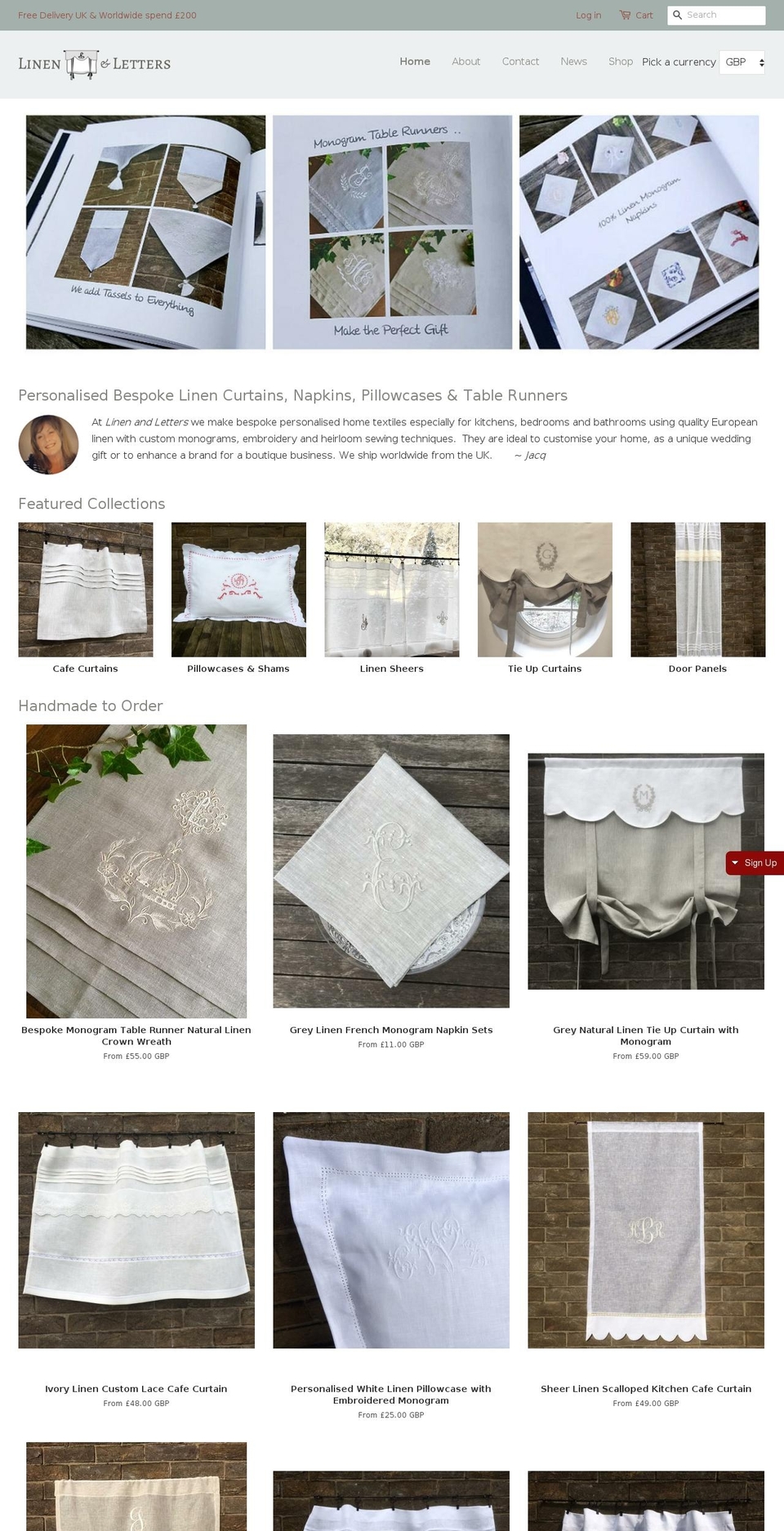 linenandletters.com shopify website screenshot