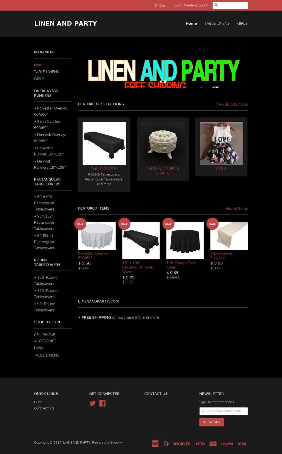 linenandparty.com shopify website screenshot