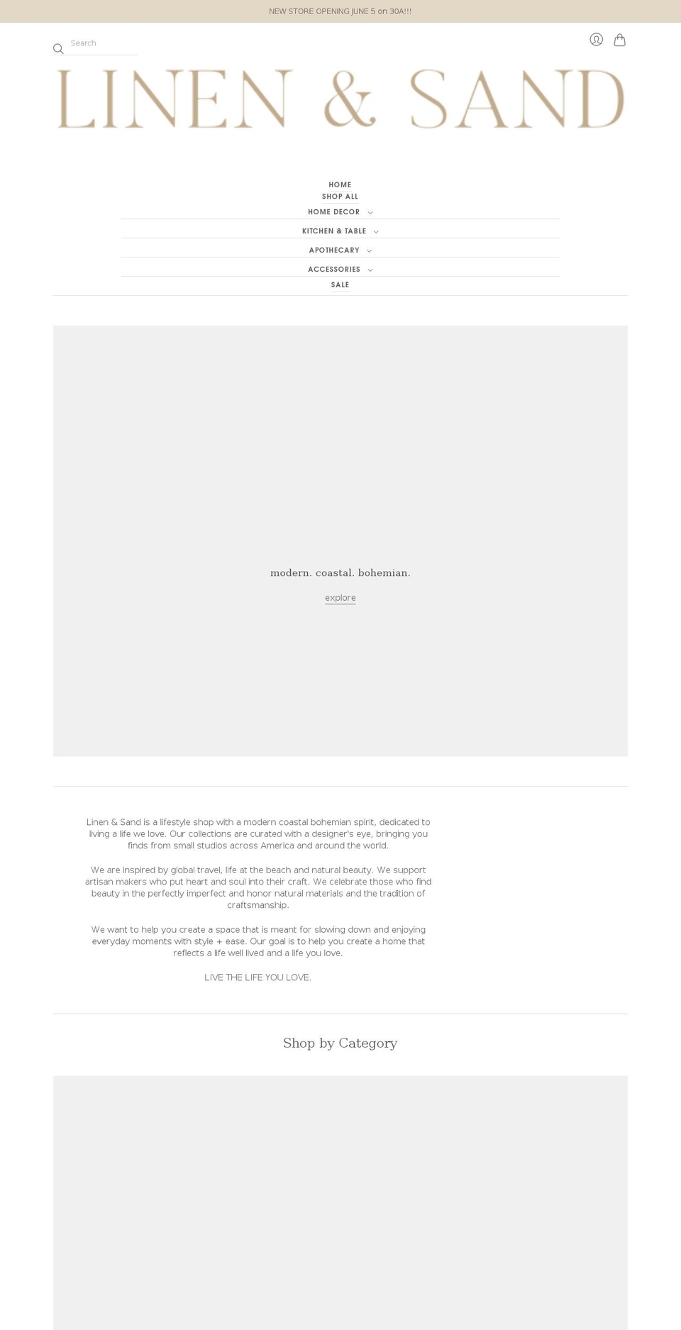 linenandsand.com shopify website screenshot