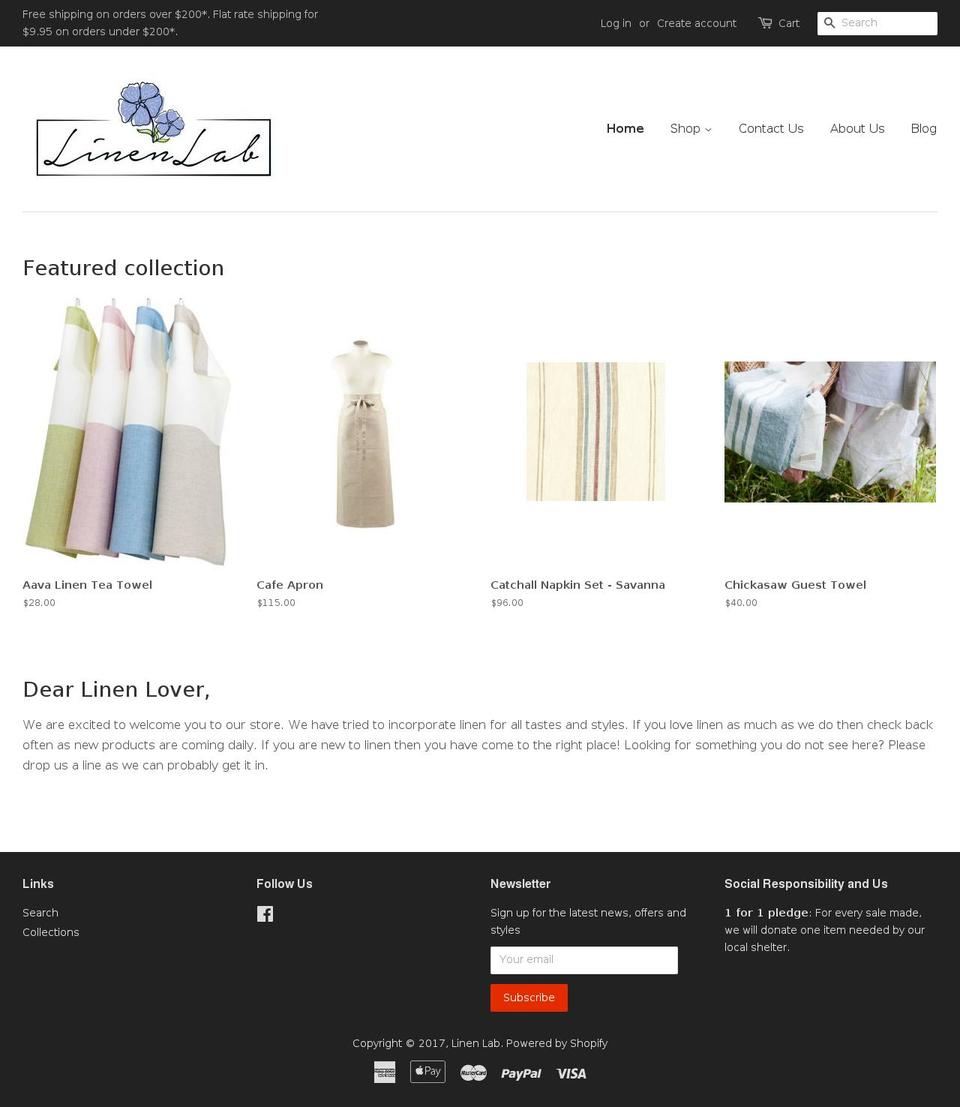 linenlab.com shopify website screenshot