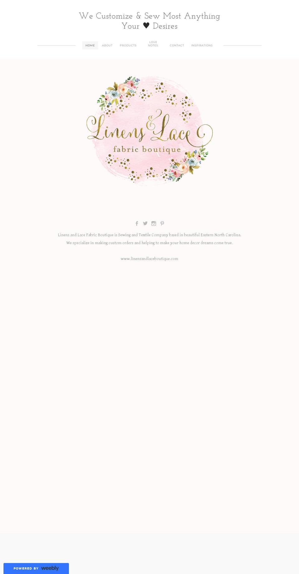 linensandlaceboutique.com — Shopify storefront screenshot