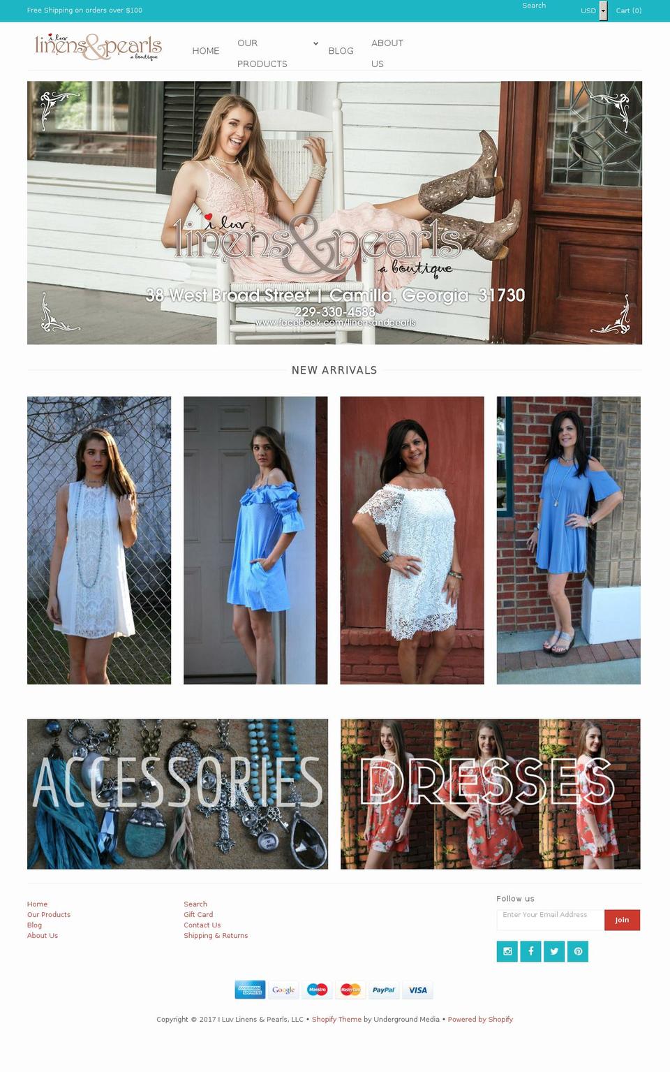 linensandpearls.com shopify website screenshot