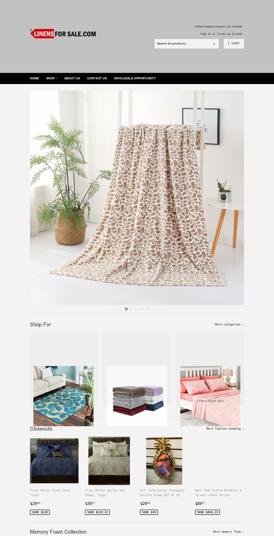 linensforsale.com shopify website screenshot