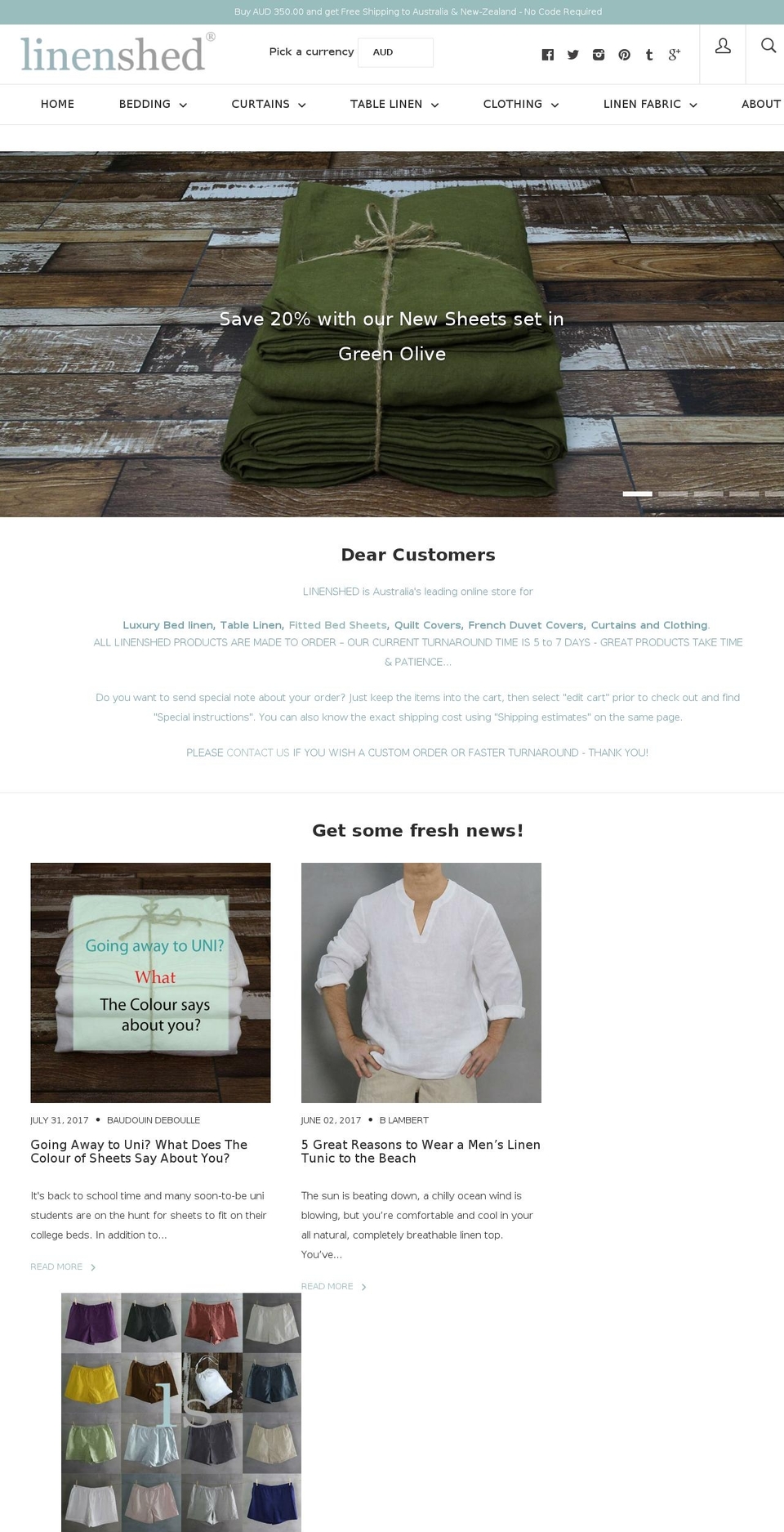 linenshed.com.au shopify website screenshot