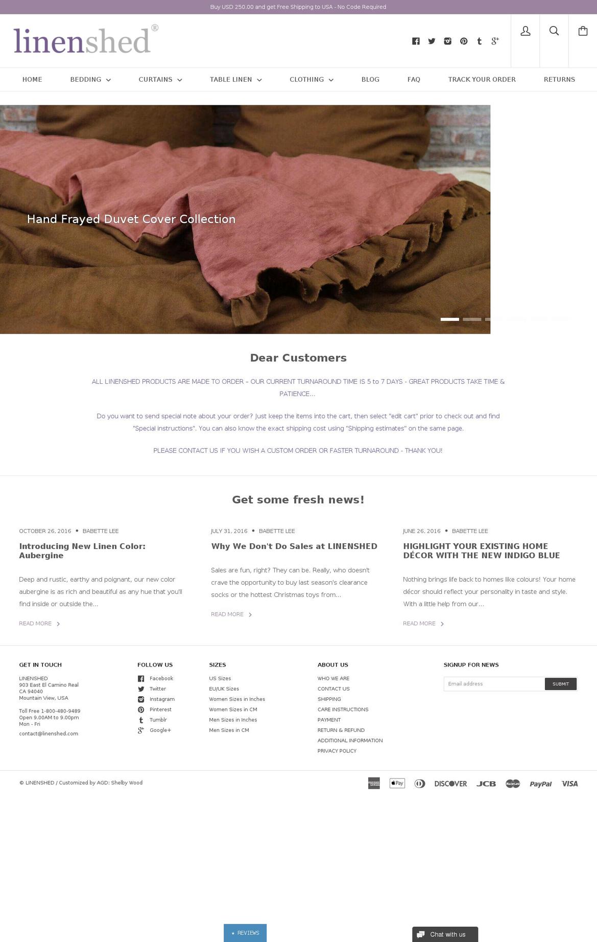linenshed.com shopify website screenshot