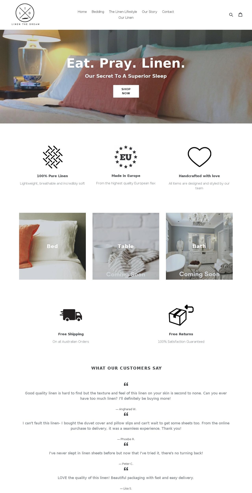 linenthedream.com — Shopify storefront screenshot