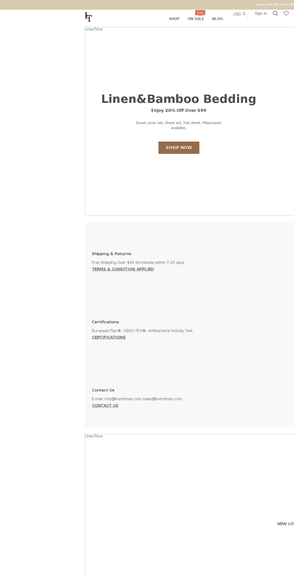 linentimes.com shopify website screenshot