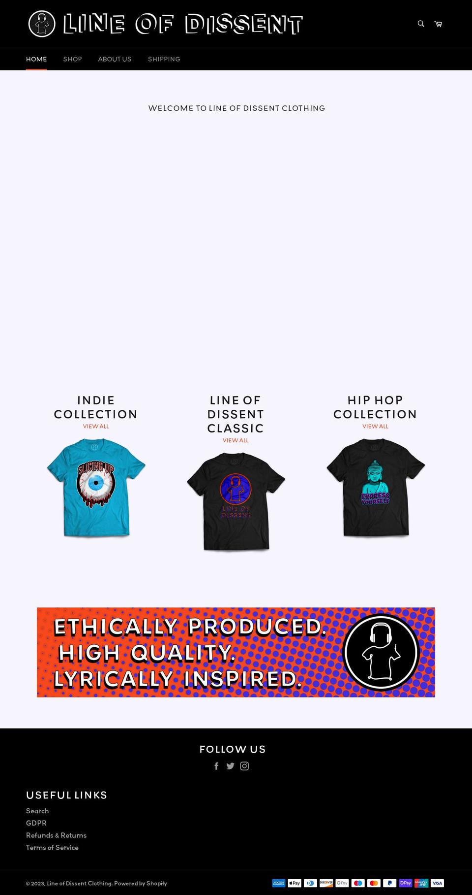 lineofdissent.com shopify website screenshot