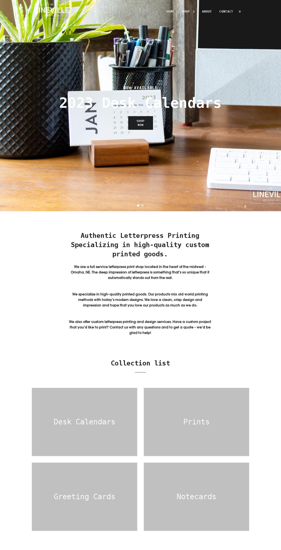 linevilleletterpress.com shopify website screenshot