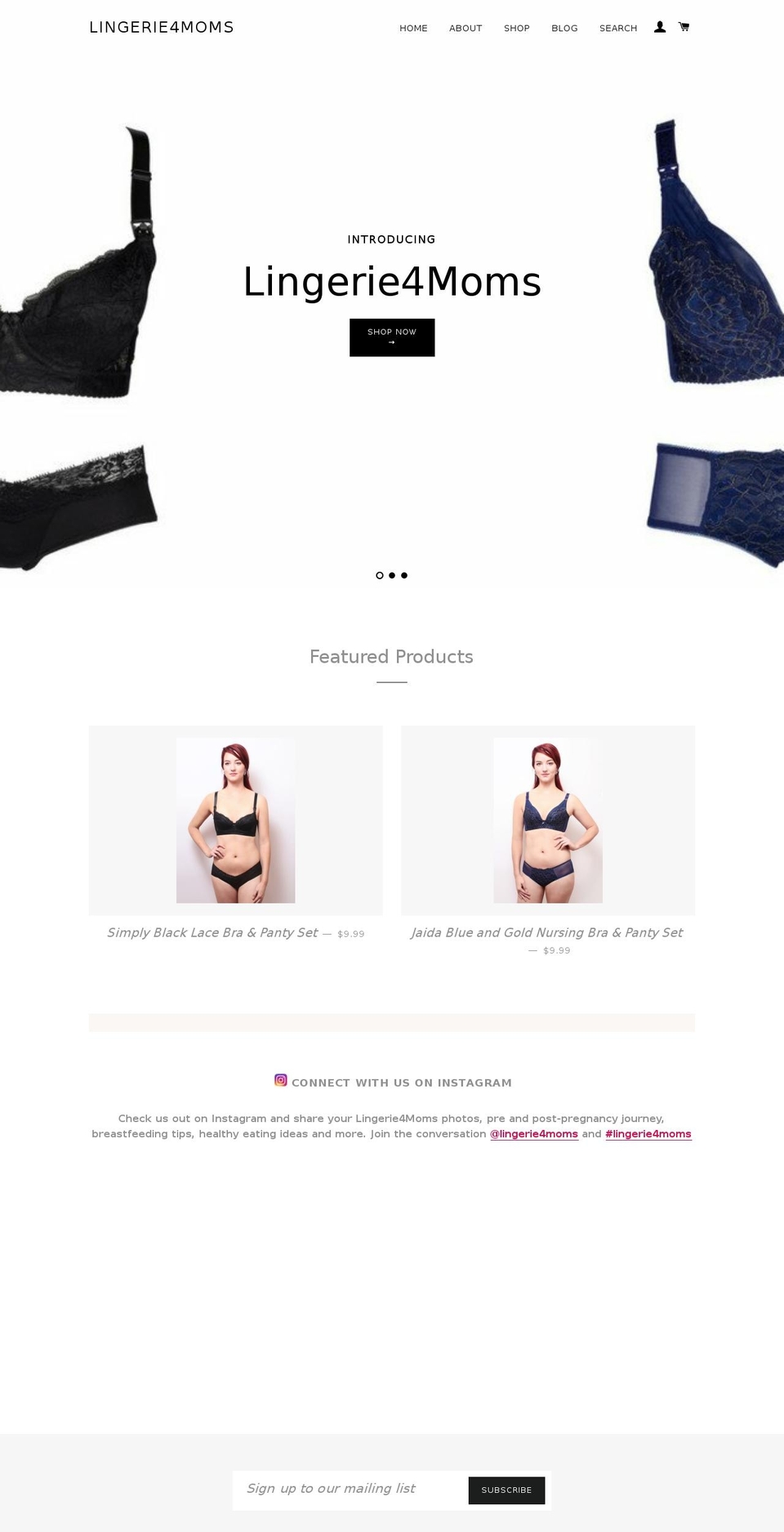 lingerie4moms.com shopify website screenshot